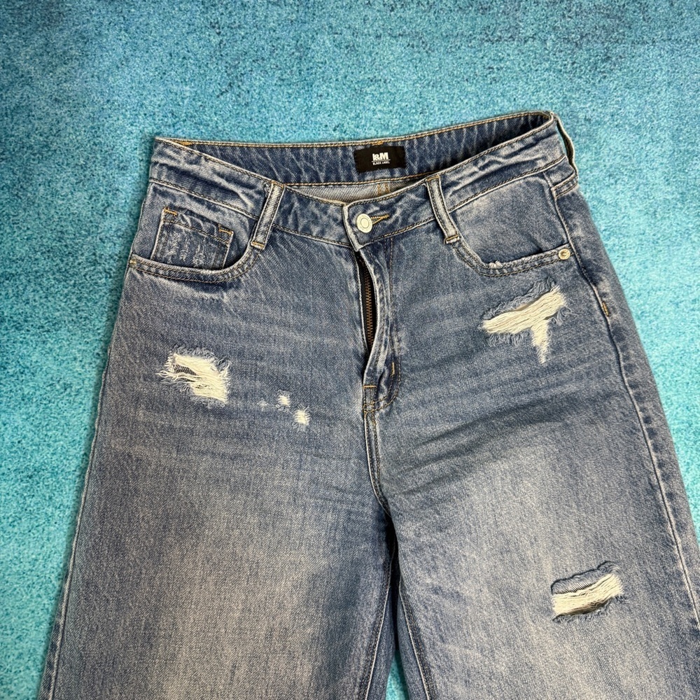 I&M Black Label Distressed Womens Wide Leg Denim Blue Jeans Size 5 Fits 28x29 - Picture 2 of 15